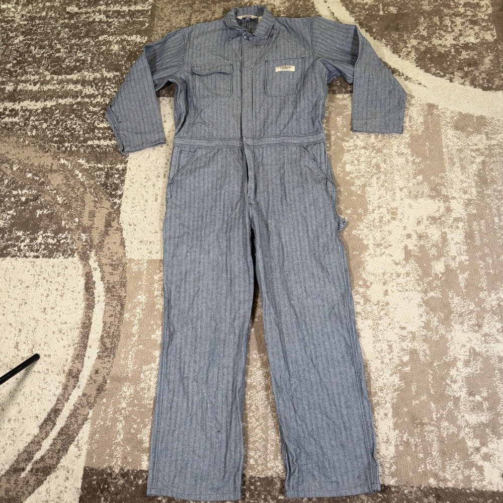 VTG Big Mac Workwear Coveralls Mens Herringbone Jumpsuit Boiler Suit 46x33